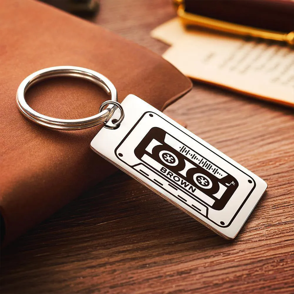 Custom Engraved Scannabled Music Code Cassette Keychain