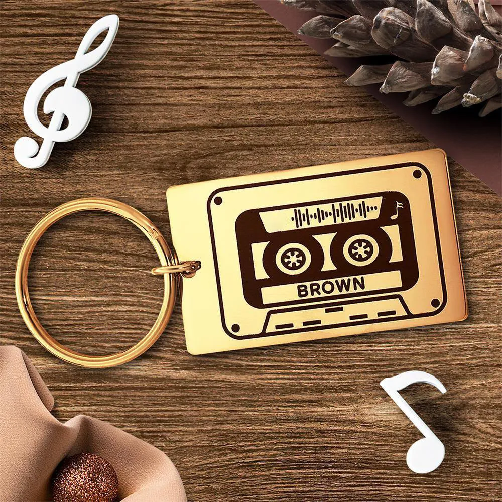 Custom Engraved Scannabled Music Code Cassette Keychain