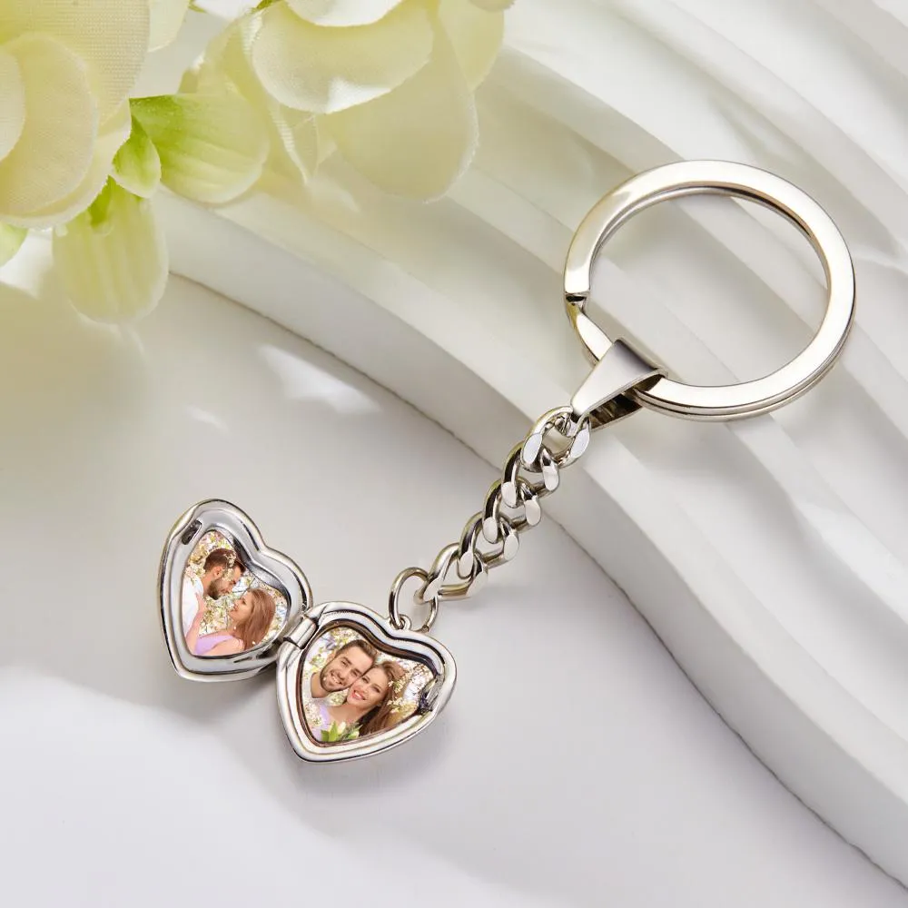 Custom Keychain Personalised Photo Keychain Stainless Steel Heart Shape Locket Keychain for Men Women