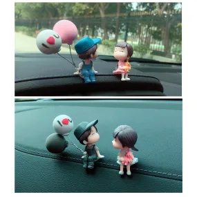 Cute Cartoon Couples Car Decoration Accessories, 4 PCS Romantic Figurines, Balloon Lovers Anime, Home Desk Ornament