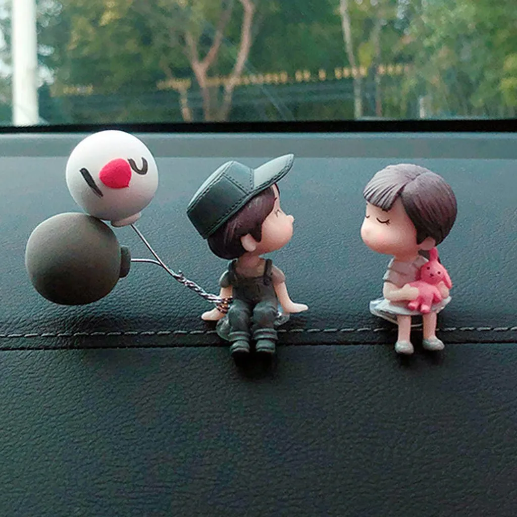 Cute Cartoon Couples Car Decoration Accessories, 4 PCS Romantic Figurines, Balloon Lovers Anime, Home Desk Ornament