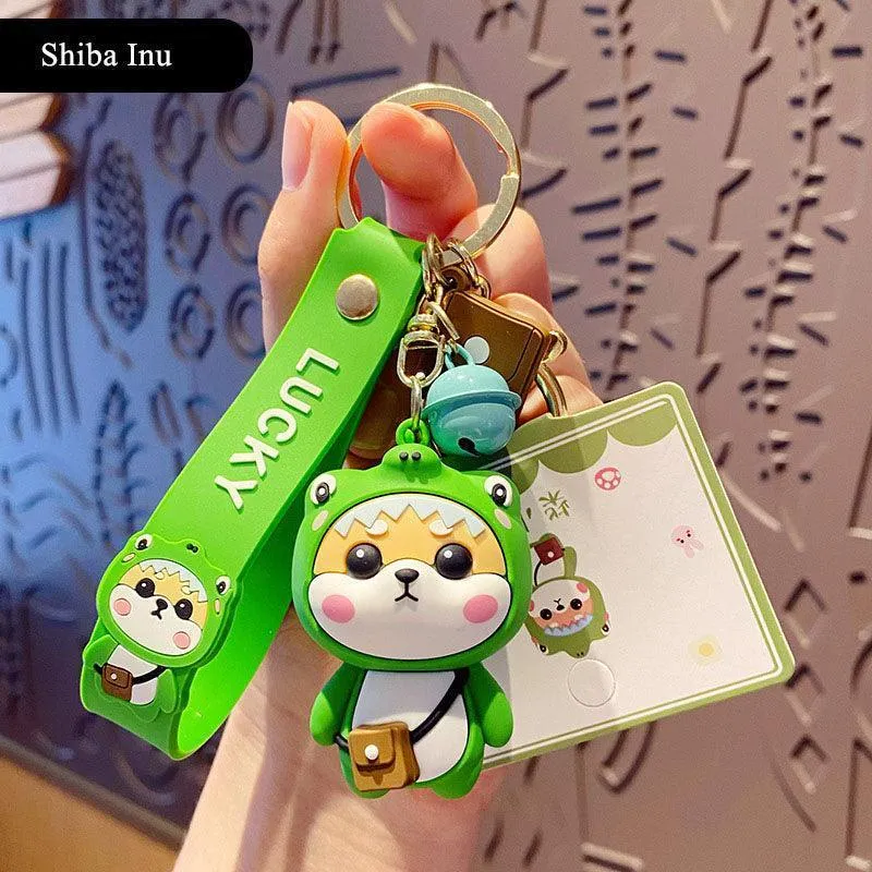 Cute Key Holders Shiba Inu (Green Dinosaur)