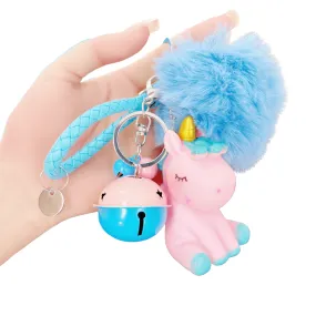 Cute Unicorn Keychain for Car Keys Bag Charm Pendant with Fur Ball Bell