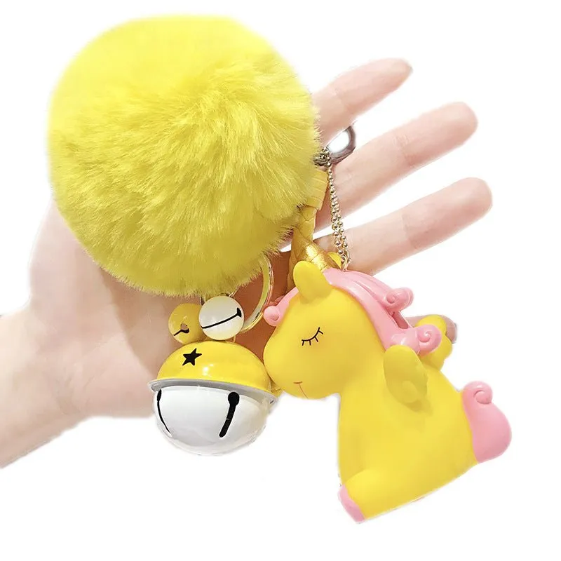 Cute Unicorn Keychain for Car Keys Bag Charm Pendant with Fur Ball Bell