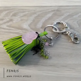 Green Leather Tassel Keychain Pink Chalcedony Fox | Fenris