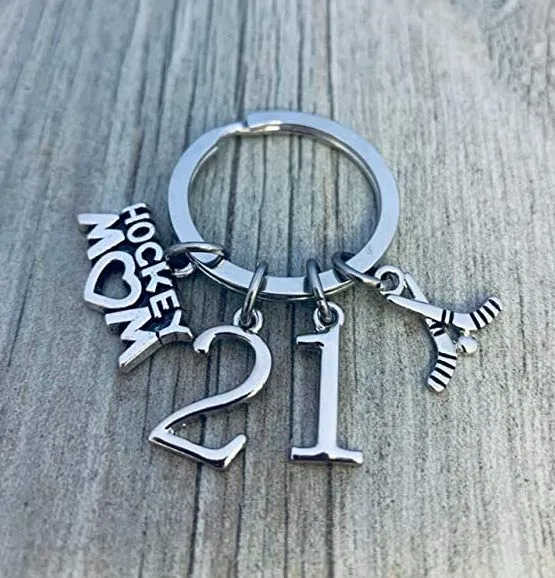 Ice Hockey Mom Jersey Number Keychain