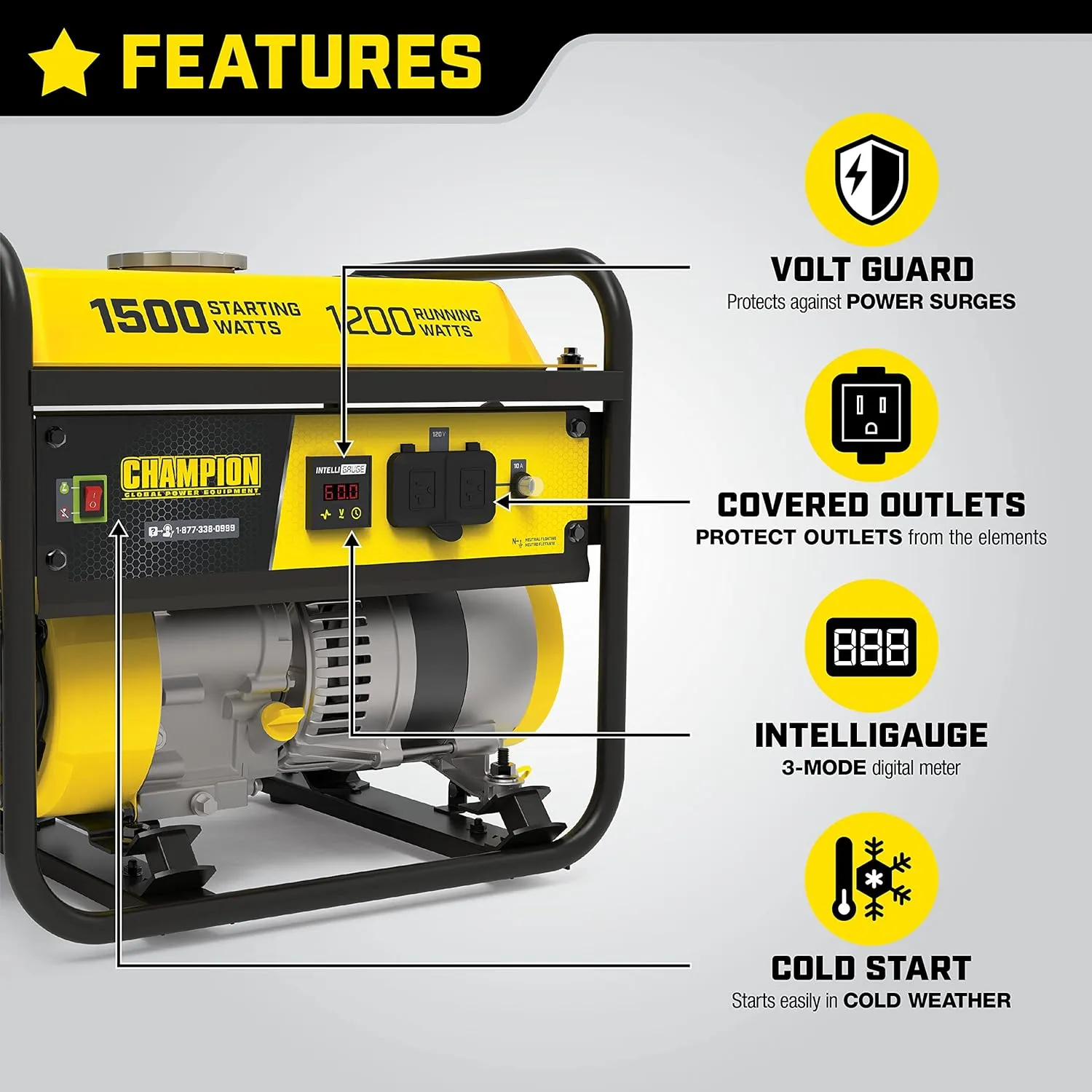 ITEM# 0223   Champion Power Equipment 200915 1500/1200-Watt Portable Generator, CARB (Watch Video)