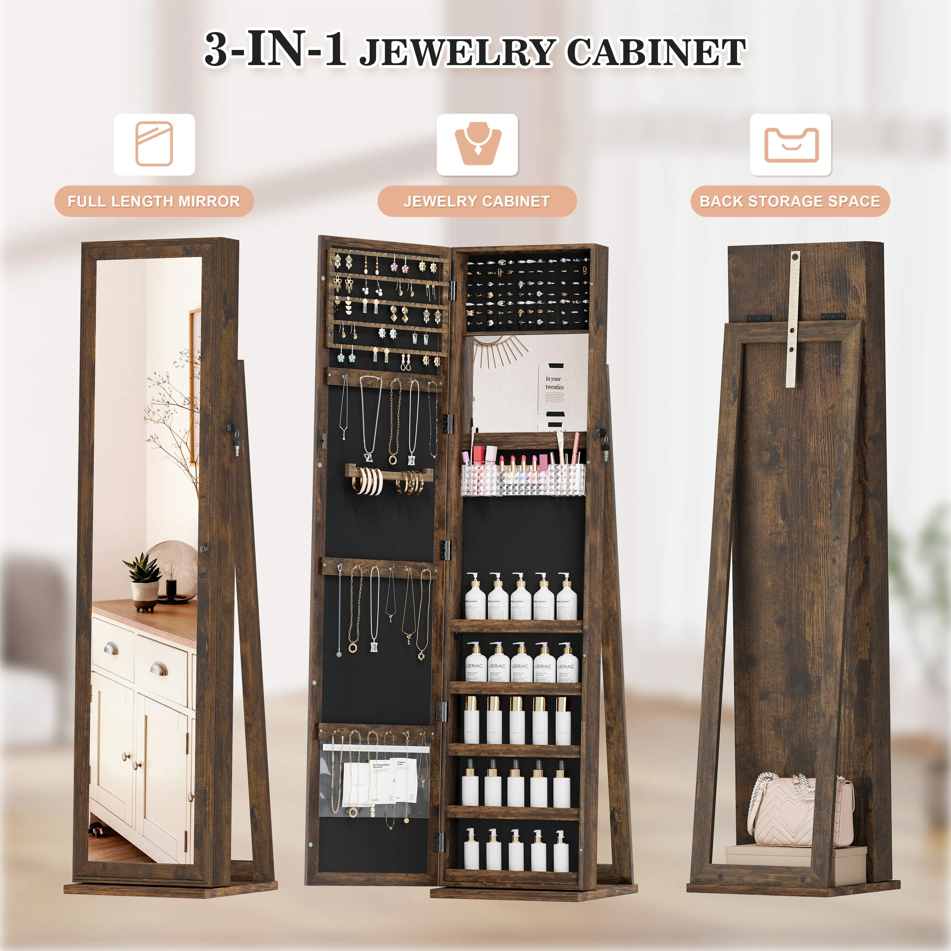 Jewelry Armoire with Lockable Key