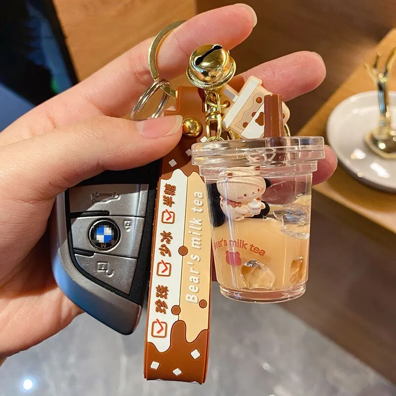 Kawaii Milk Tea Bear Floating Liquid Keychain