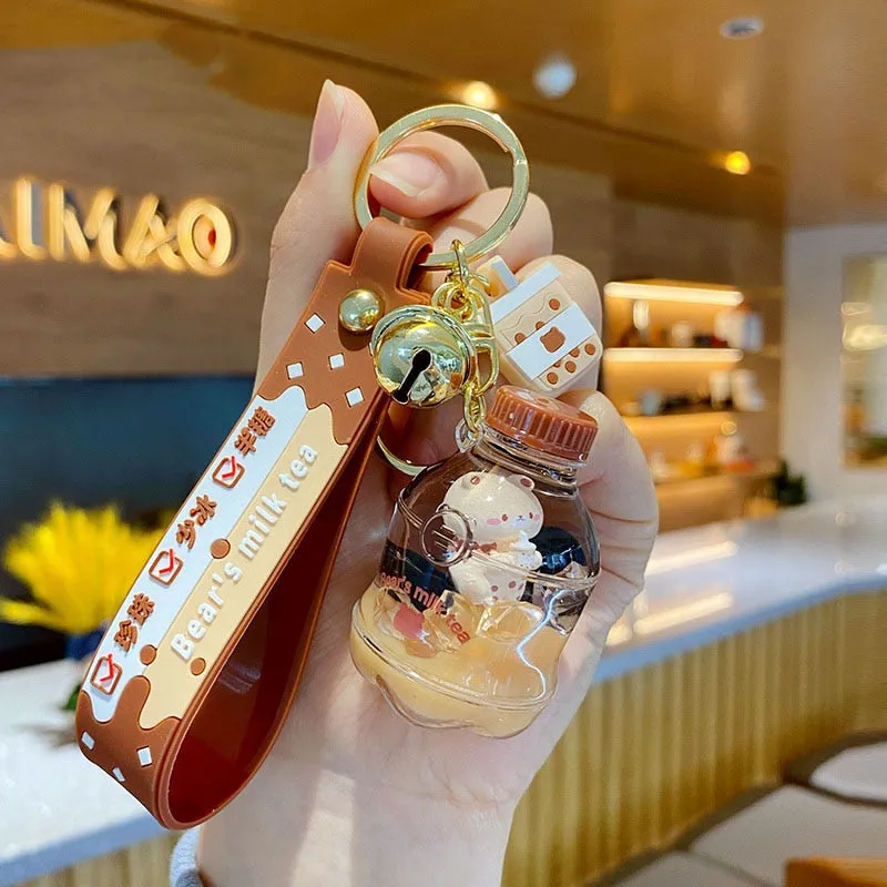 Kawaii Milk Tea Bear Floating Liquid Keychain