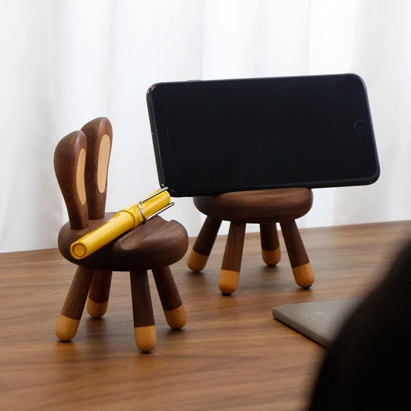 Minimalist Wooden Rabbit Phone Holder