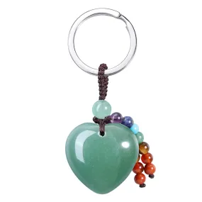 Natural Green Aventurine Heart Love Crystal Keychain | Jovivi