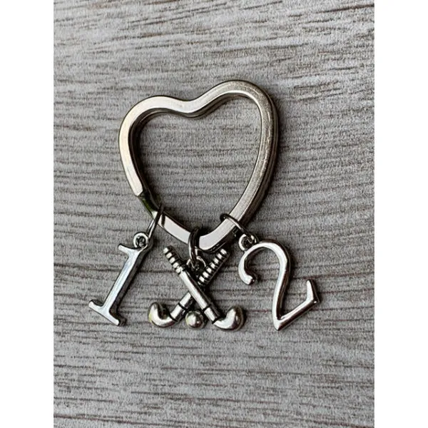 Personalized Field Hockey Heart Keychain - Number Charms