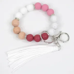 Pink and Neutral Beaded Keychain