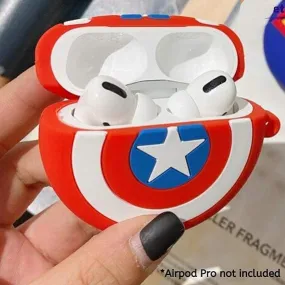 Silicone 3D Cartoon Case Cover for Airpods Pro | Captain America Funny Case for Kids, Girls And Boys Air pods Pro Case With Design for Airpod Pro(only case not include airpod))