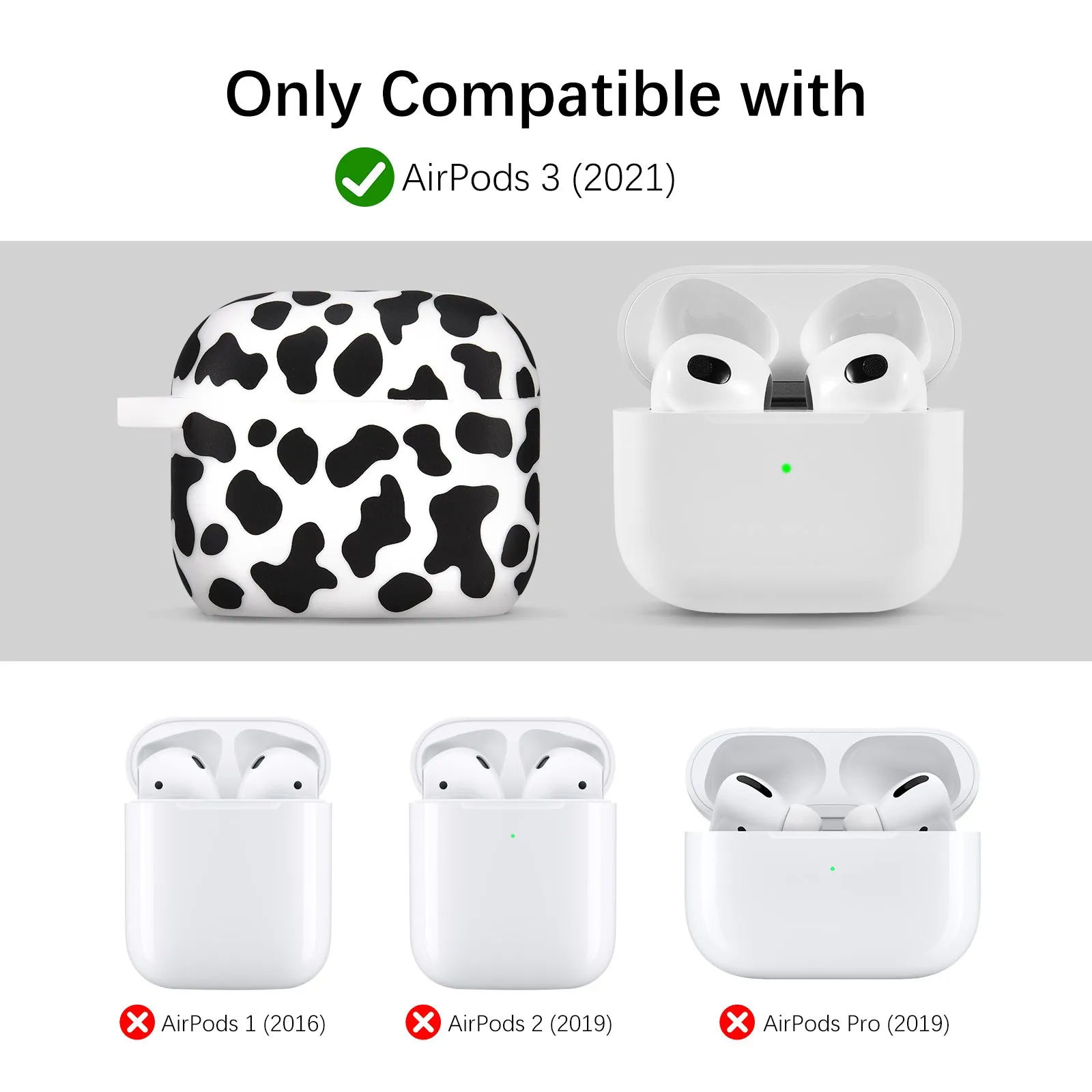 Silicone Case for Apple Airpod 3 Generation 3rd with Keychain-Cow Print